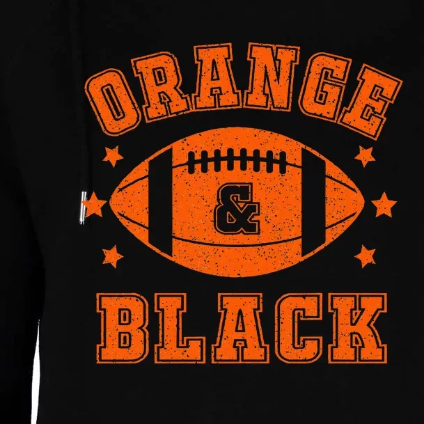 Football We Wear Orange And Black School Spirit Womens Funnel Neck Pullover Hood