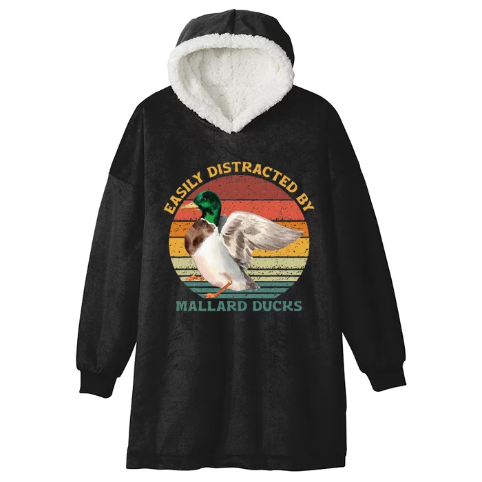 Funny Waterfowl Wild Birds Easily Distracted By Mallard Duck Hooded Wearable Blanket