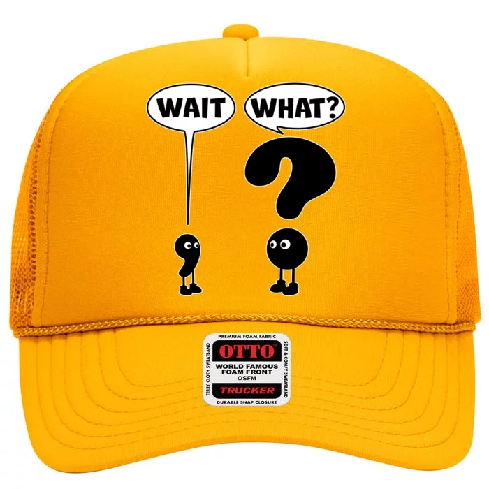 Funny Wait What Comma Question Mark Comic High Crown Mesh Trucker Hat