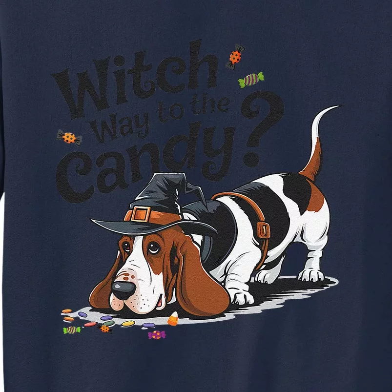 Funny Witch Way To The Candy Funny Halloween Dogs Lover Tall Sweatshirt