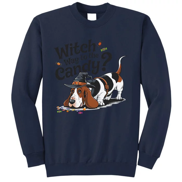 Funny Witch Way To The Candy Funny Halloween Dogs Lover Tall Sweatshirt