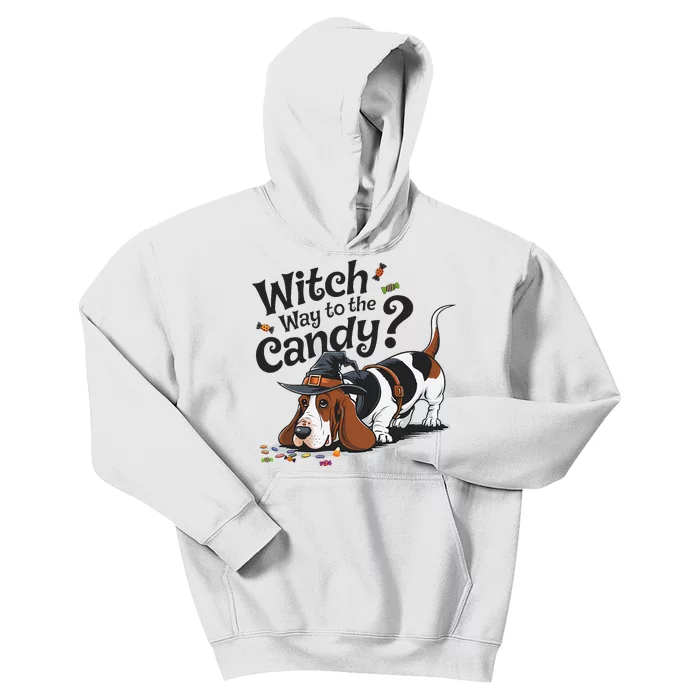 Funny Witch Way To The Candy Funny Halloween Dogs Lover Kids Hoodie