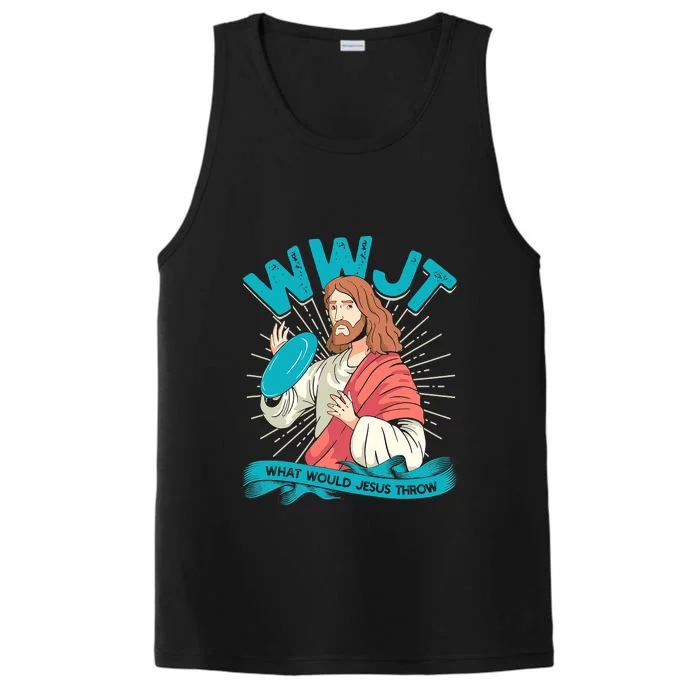 Funny WWJT What Would Jesus Throw Frisbee Disc Golf Sport Performance Tank