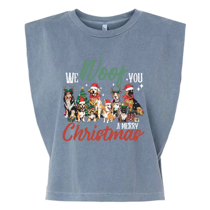 Funny We Woof You A Merry Christmas Cute Dogs Gift Garment-Dyed Women's Muscle Tee