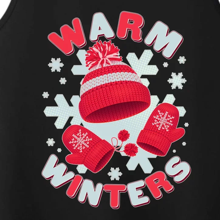 Festive Warm Winter Knit Hat And Gloves Performance Tank