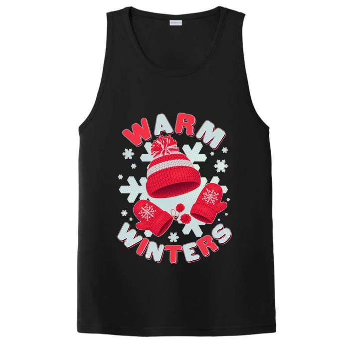 Festive Warm Winter Knit Hat And Gloves Performance Tank