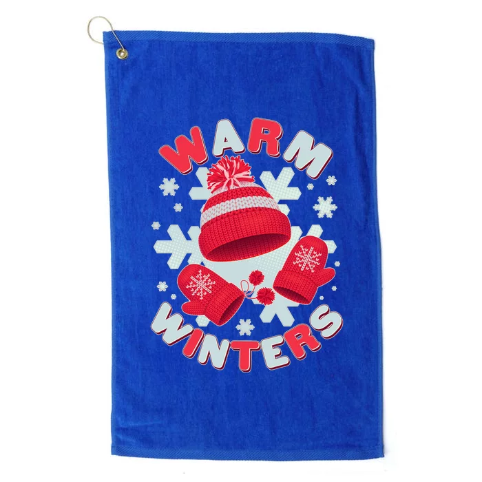 Festive Warm Winter Knit Hat And Gloves Platinum Collection Golf Towel