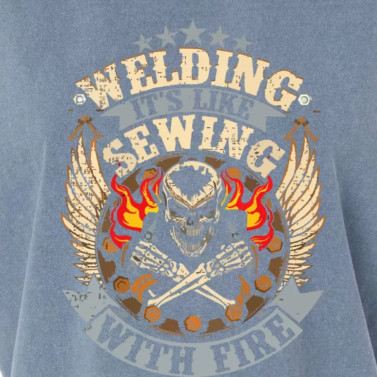 Funny Welder Welding It's Like Sewing With Fire Garment-Dyed Women's Muscle Tee