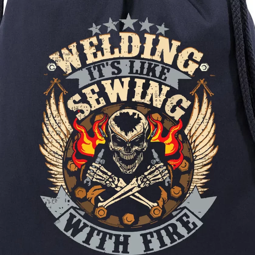 Funny Welder Welding It's Like Sewing With Fire Drawstring Bag