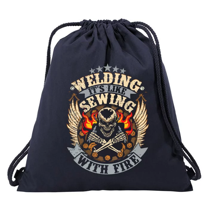 Funny Welder Welding It's Like Sewing With Fire Drawstring Bag