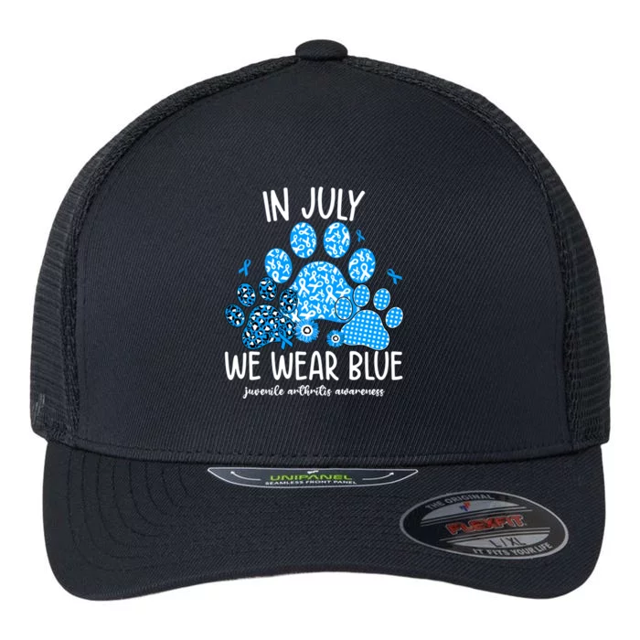 Funny We Wear Blue Dog Cat Paw Juvenile Arthritis Awareness Gift Flexfit Unipanel Trucker Cap