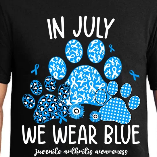 Funny We Wear Blue Dog Cat Paw Juvenile Arthritis Awareness Gift Pajama Set