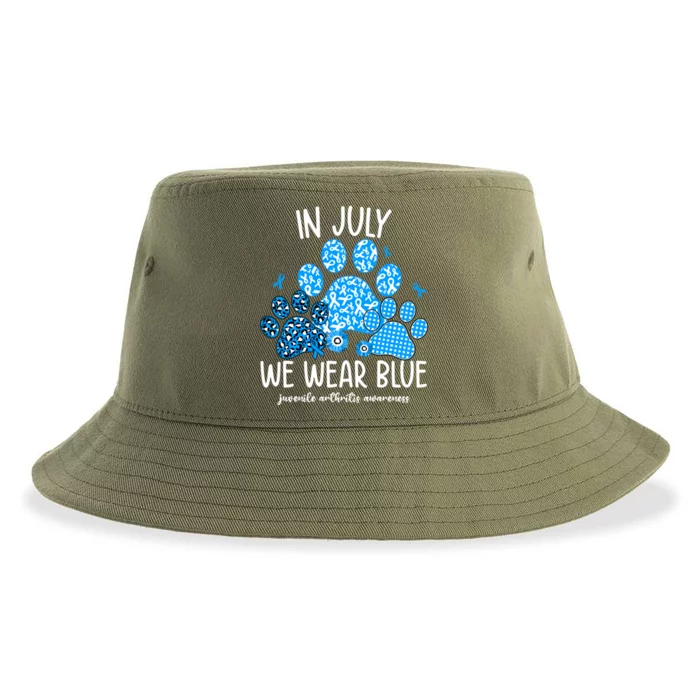 Funny We Wear Blue Dog Cat Paw Juvenile Arthritis Awareness Gift Sustainable Bucket Hat