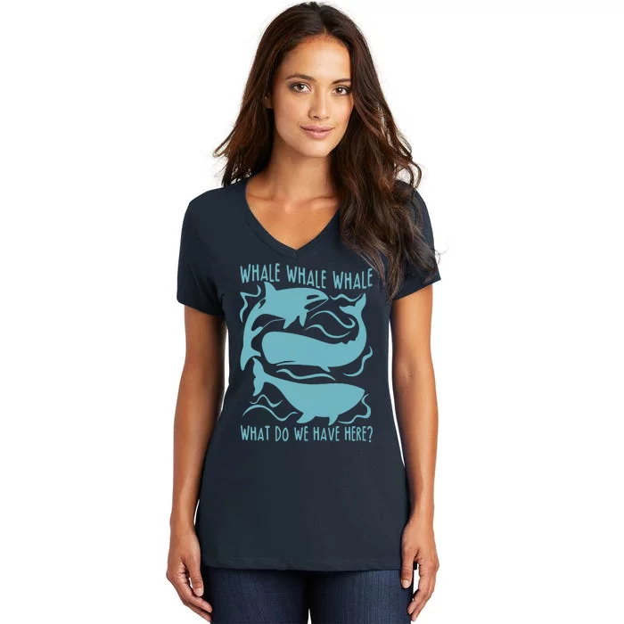 Funny Whale What Do We Have Here Women's V-Neck T-Shirt