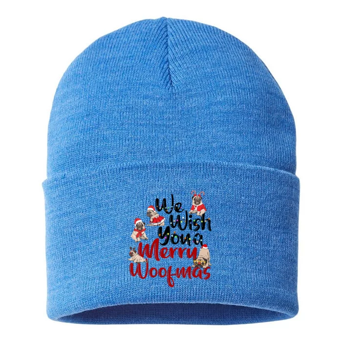 Funny We Wish You A Merry Woofmas Pug Christmas Dog Mom Xmas Gift Sustainable Knit Beanie