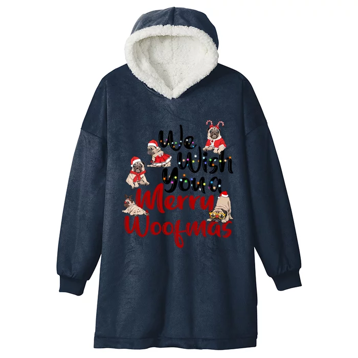 Funny We Wish You A Merry Woofmas Pug Christmas Dog Mom Xmas Gift Hooded Wearable Blanket