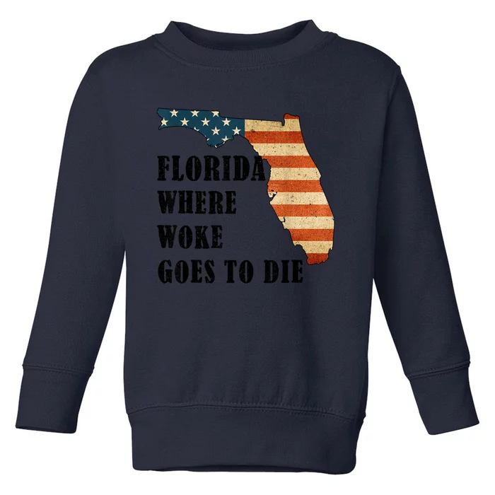 Florida Where Woke Goes To Die Funny Retro Toddler Sweatshirt