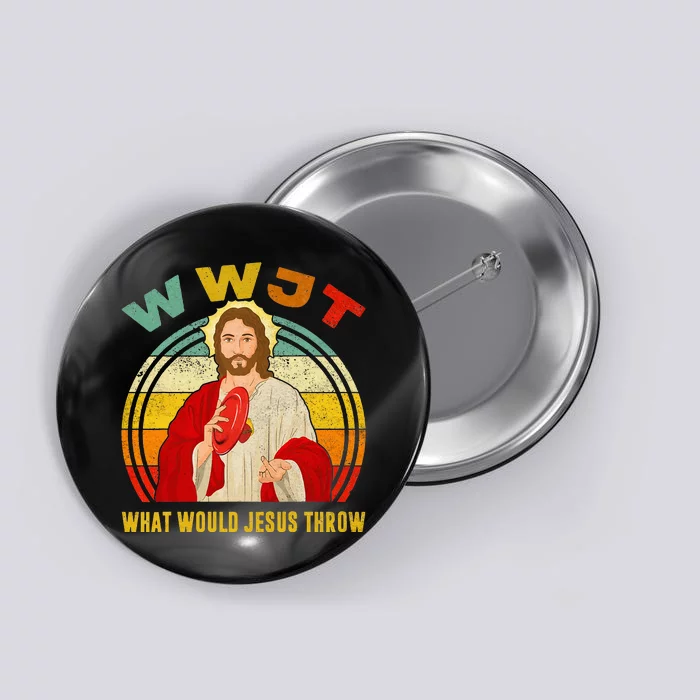 Funny WWJT What Would Jesus Throw Vintage Disc Golf Button