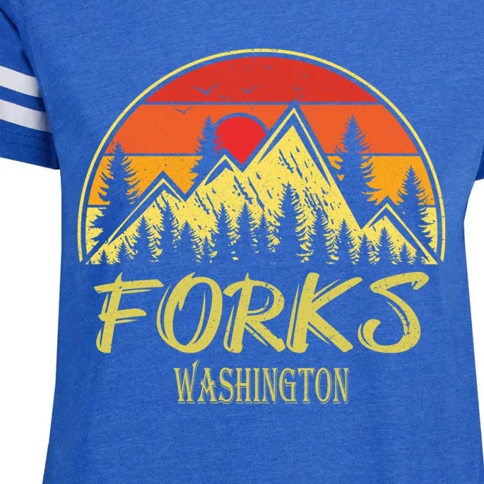 Forks Washington WA Mountains Hike Hiking Souvenir Enza Ladies Jersey Football T-Shirt