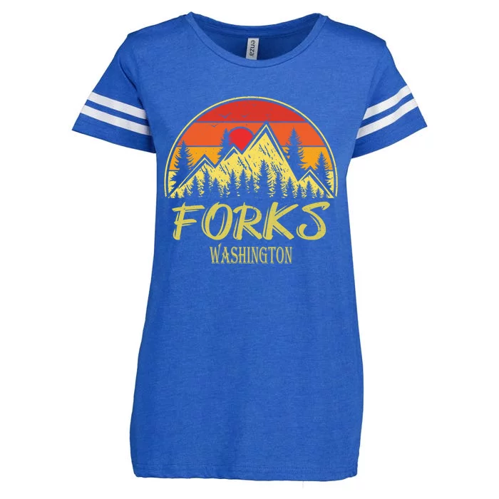 Forks Washington WA Mountains Hike Hiking Souvenir Enza Ladies Jersey Football T-Shirt