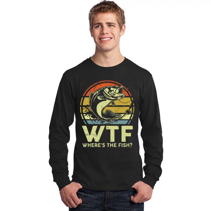 Fishingshirt Wtf Wheres The Fish Funny Bass Dad Long Sleeve Shirt