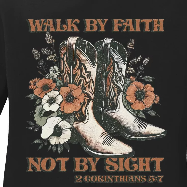 Faith We Walk By Faith Not By Sight Christian Ladies Long Sleeve Shirt