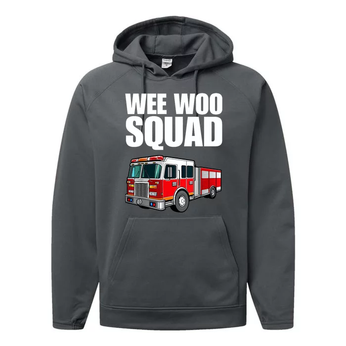 Funny Wee Woo Squad Fire Truck Design Performance Fleece Hoodie