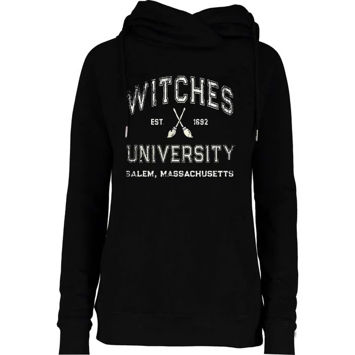 Funny Wiccan WITCHES UNIVERSITY Salem Massachusetts Witch Womens Funnel Neck Pullover Hood