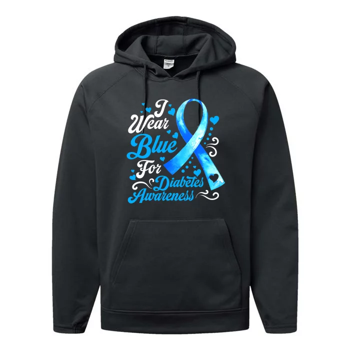 Funny We Wear Blue Ribbon Diabetes Awareness Gift Performance Fleece Hoodie