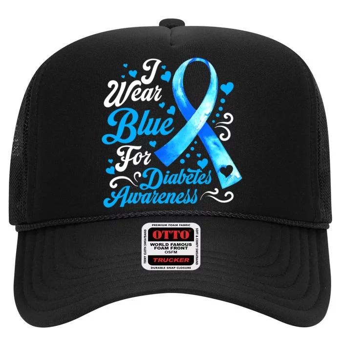 Funny We Wear Blue Ribbon Diabetes Awareness Gift High Crown Mesh Trucker Hat