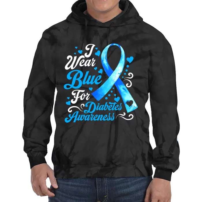 Funny We Wear Blue Ribbon Diabetes Awareness Gift Tie Dye Hoodie