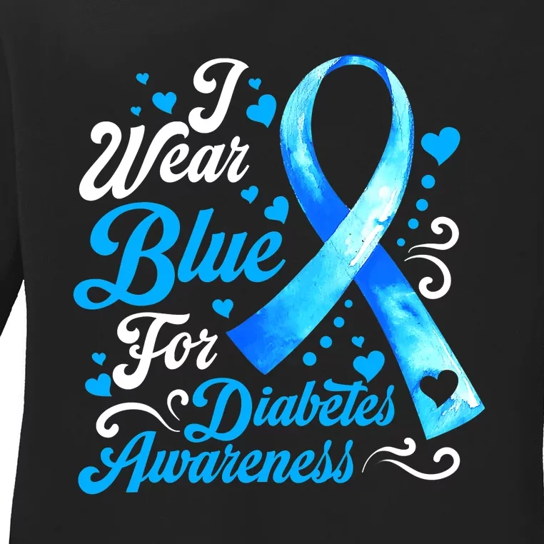 Funny We Wear Blue Ribbon Diabetes Awareness Gift Ladies Long Sleeve Shirt