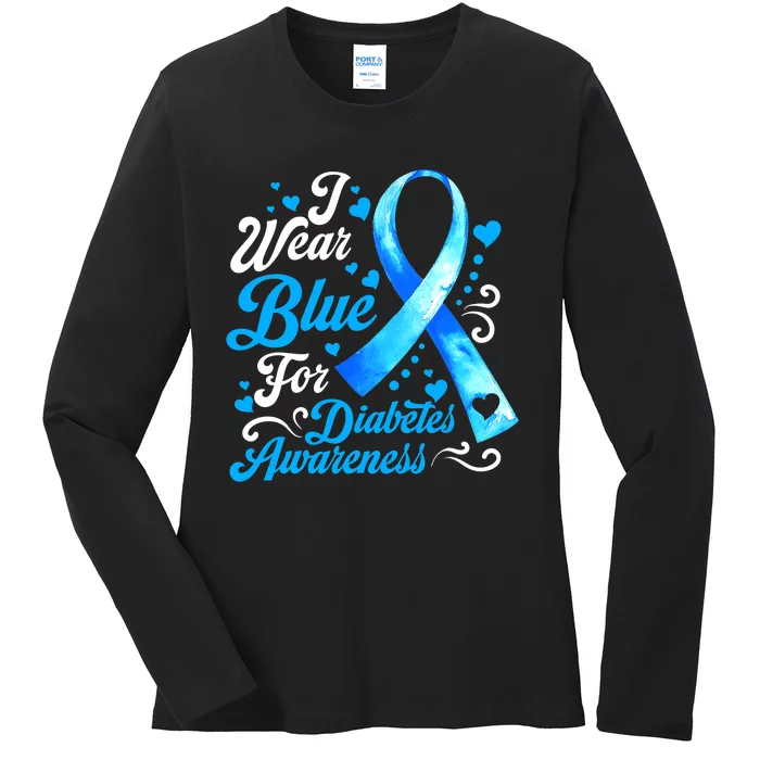 Funny We Wear Blue Ribbon Diabetes Awareness Gift Ladies Long Sleeve Shirt