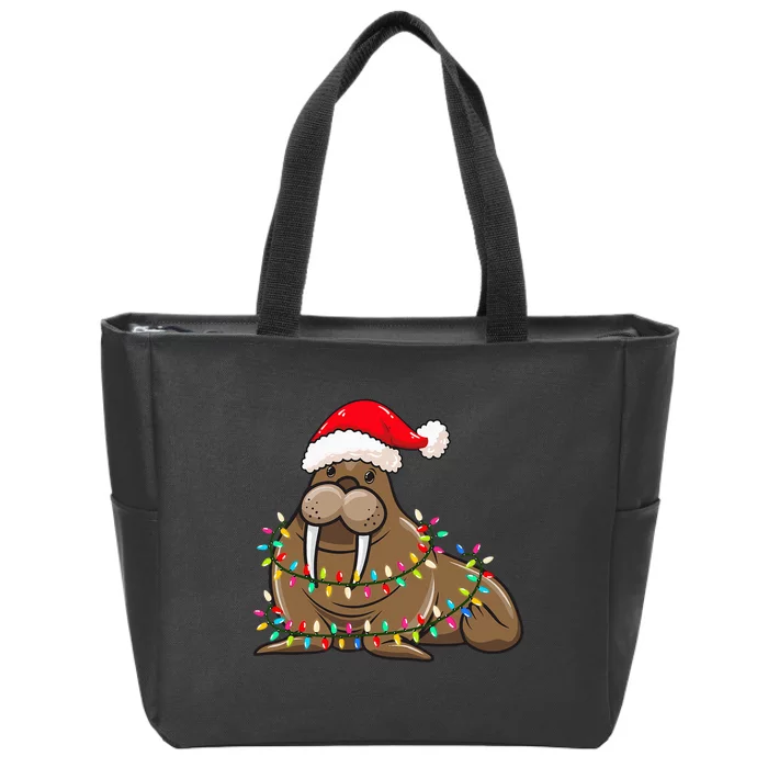 Festive Walrus with Christmas Lights Hat Perfect for Walrus Enthusiasts Zip Tote Bag