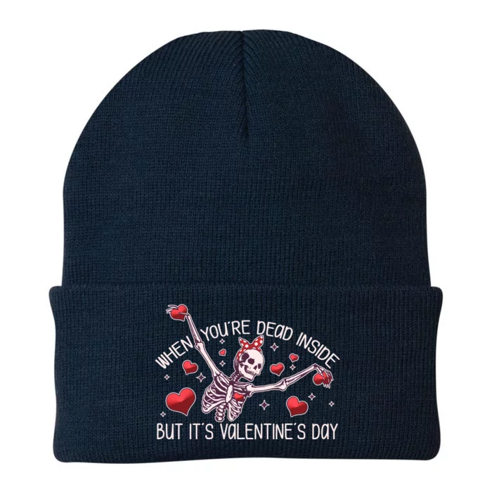 Funny When You're Dead Inside But It's Valentine's Day Heart Skeleton Knit Cap Winter Beanie