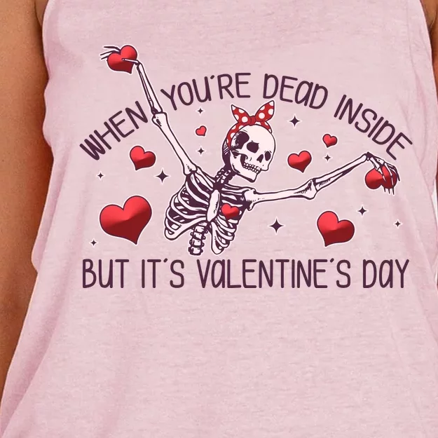 Funny When You're Dead Inside But It's Valentine's Day Heart Skeleton Women's Knotted Racerback Tank