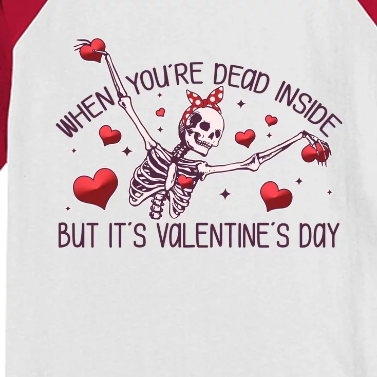 Funny When You're Dead Inside But It's Valentine's Day Heart Skeleton Kids Colorblock Raglan Jersey