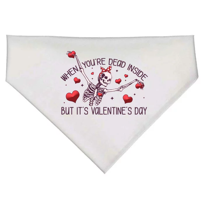 Funny When You're Dead Inside But It's Valentine's Day Heart Skeleton USA-Made Doggie Bandana