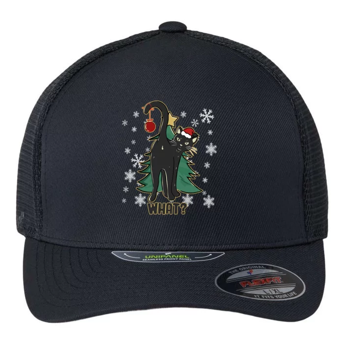 Funny Xmas Black Cat Christmas Lights Cat Lover Flexfit Unipanel Trucker Cap