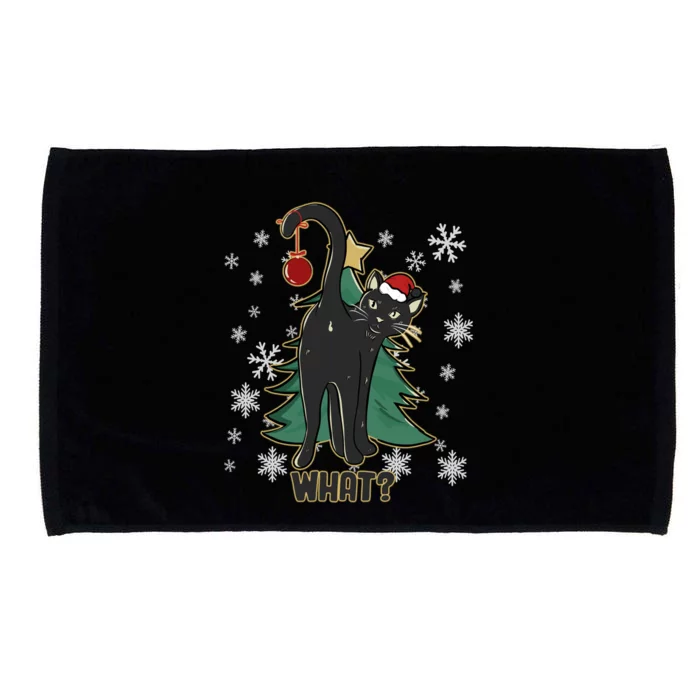 Funny Xmas Black Cat Christmas Lights Cat Lover Microfiber Hand Towel