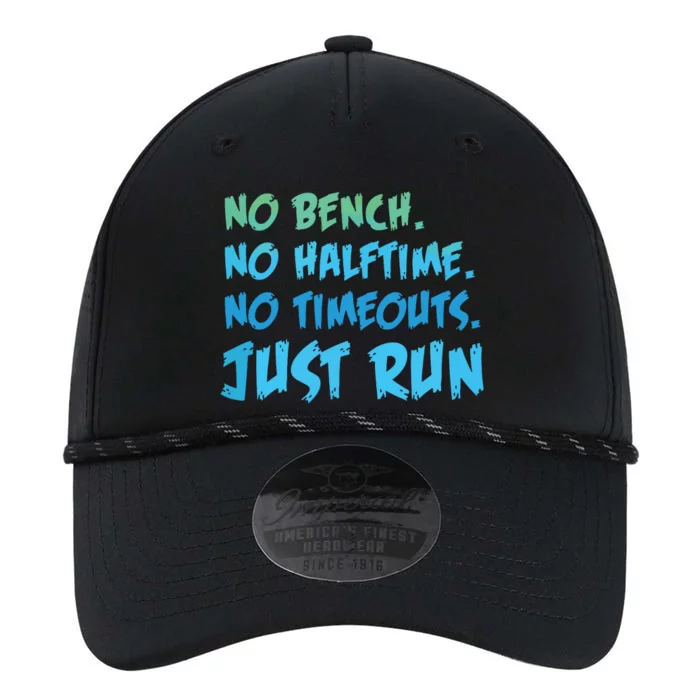 Funny XC Cross Country Running Gift No Bench No Halftime Short Sleeve Performance The Dyno Cap