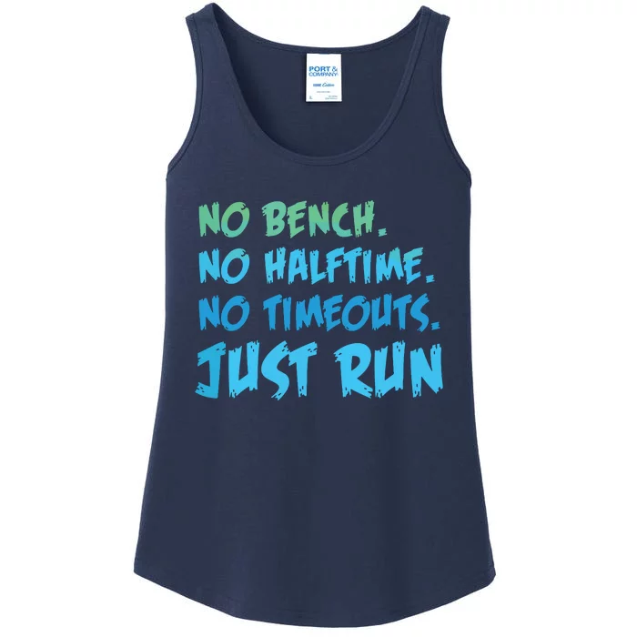 Funny XC Cross Country Running Gift No Bench No Halftime Short Sleeve Ladies Essential Tank