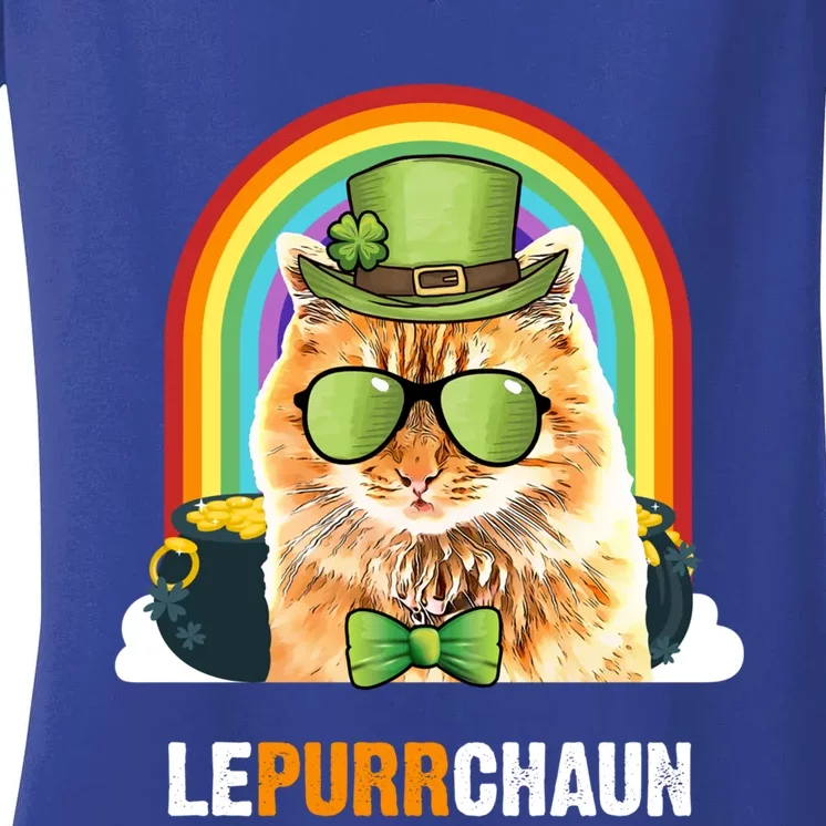 Funny X Cat Lepurrchaun St Patricks Day Gift Women's V-Neck T-Shirt