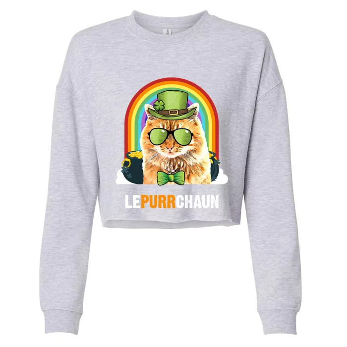 Funny X Cat Lepurrchaun St Patricks Day Gift Cropped Pullover Crew