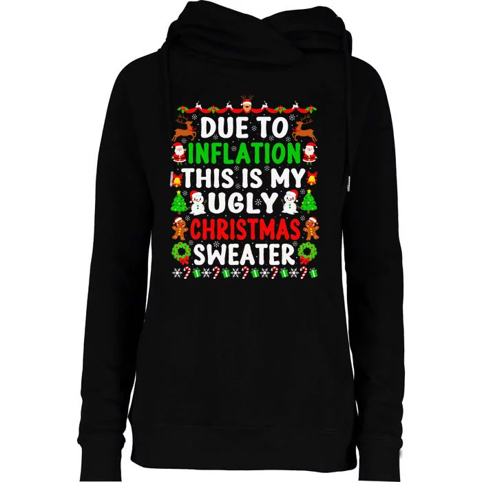 Funny Xmas Family Due To Inflation Ugly Christmas Sweaters Womens Funnel Neck Pullover Hood