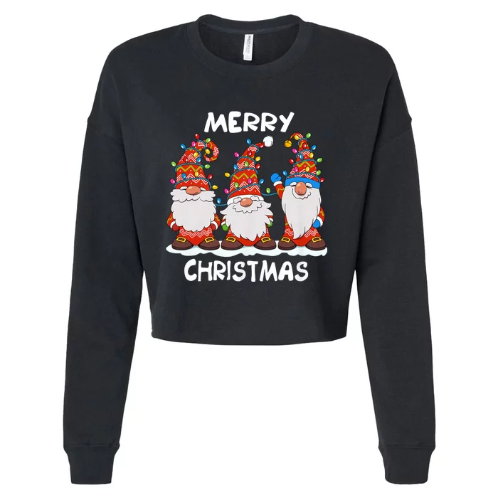 Funny Xmas Gnomes Merry Christmas Family Cropped Pullover Crew