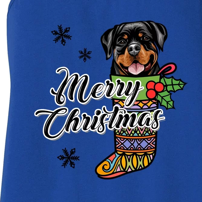 Funny Xmas Gift For Dog Lover Merry Christmas Rottweiler Gift Women's Racerback Tank