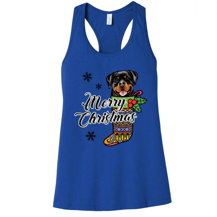 Funny Xmas Gift For Dog Lover Merry Christmas Rottweiler Gift Women's Racerback Tank