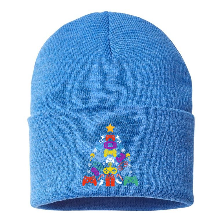 Funny Xmas Gamer Games Controllers Christmas Tree Boys Cool Gift Sustainable Knit Beanie