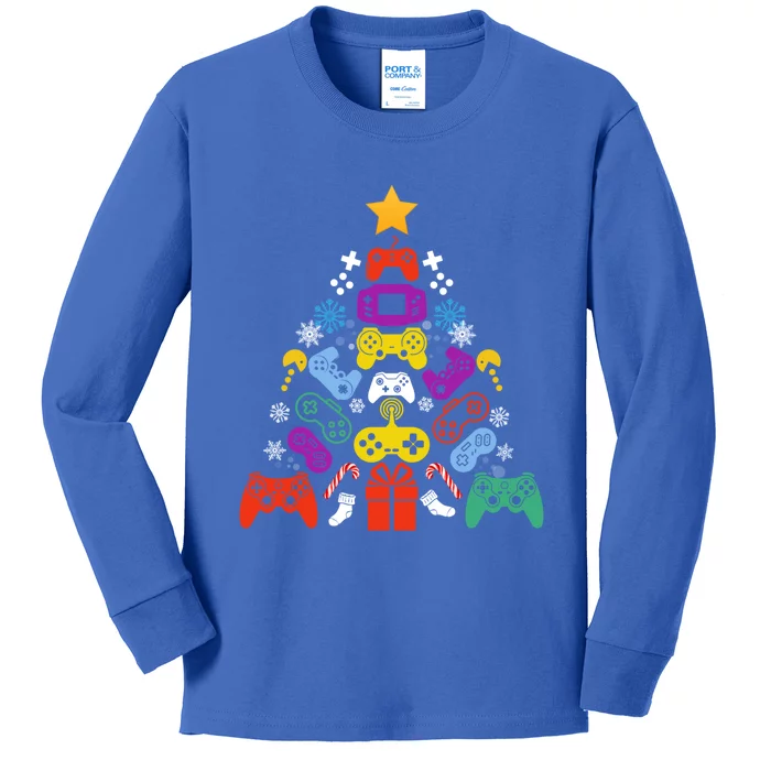 Funny Xmas Gamer Games Controllers Christmas Tree Boys Cool Gift Kids Long Sleeve Shirt